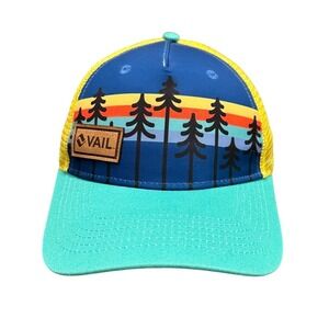 Vail Colorado Locale Trucker Youth Hat Cap‎ Snapback Trees Sunset Mesh Yellow